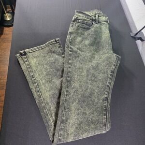 Y2K Forever 21  Womens 27 Mid Rise Bootcut Acid Wash Black/Yellow Jeans/Denim